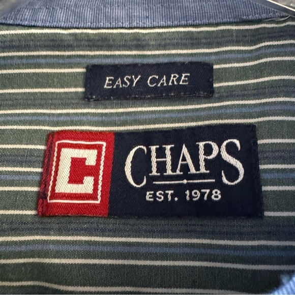 Chaps Long Sleeve Striped Shirt Button Down Shirt Green XL - Picture 5 of 6